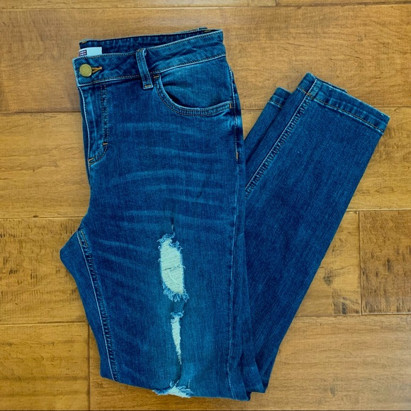 Etcetera Dark Blue Distressed Skinny Jeans - Size 8 (EUC) - Picture 1 of 8